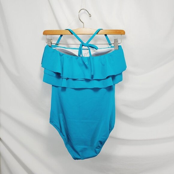 Hermosa Turquoise Ruffled One Pc Full Suit with removable strap Size S (A-5) - Picture 5 of 9